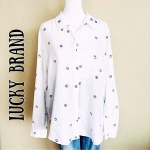 Lucky Brand Valentine’s Day Heart Candy White Button-down Shirt